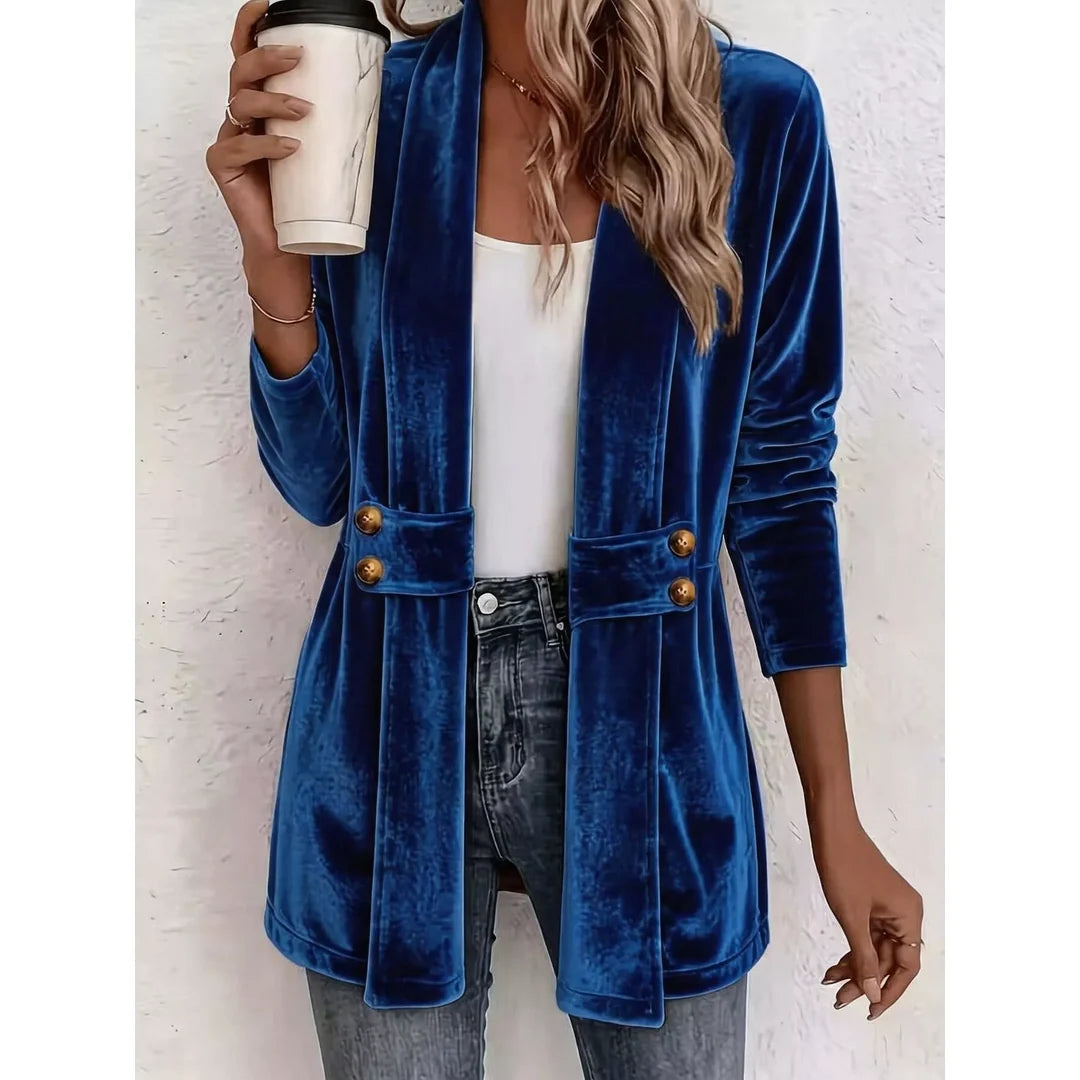 Women's velvet-touch open front cardigan in royal blue