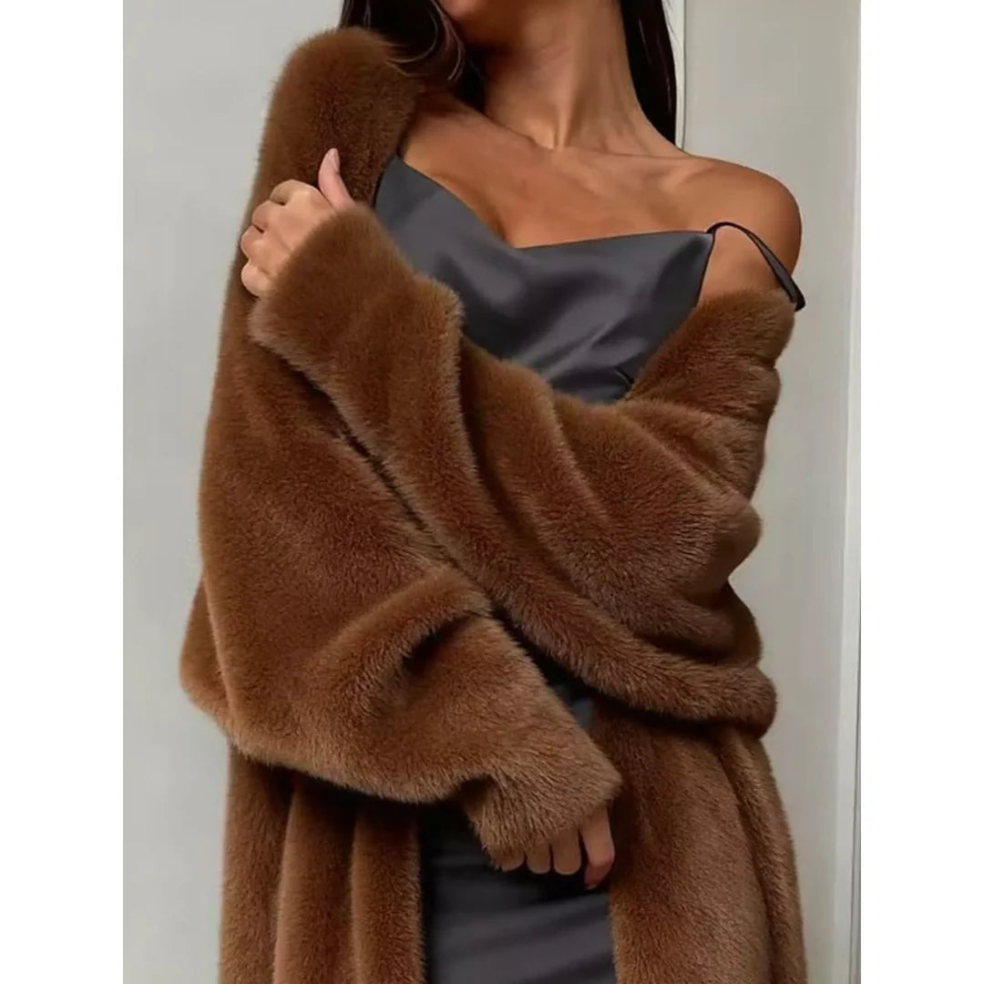 Women's fluffy longline open front cardigan