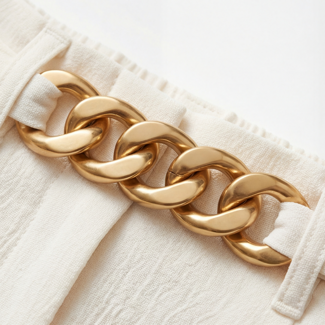 Women's wide leg trousers with gold chain detail