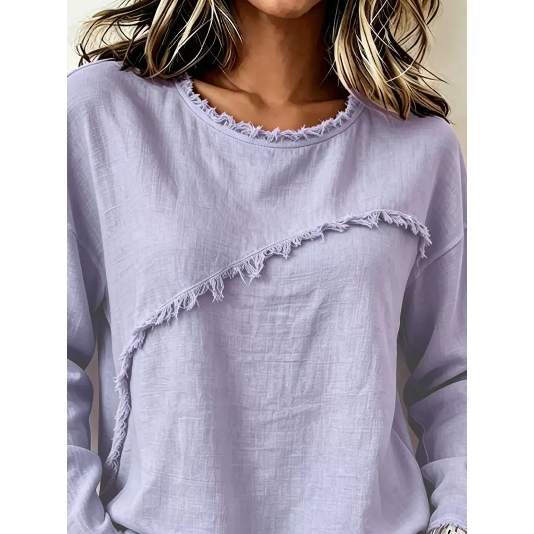 Women's raw hem dropped shoulder blouse