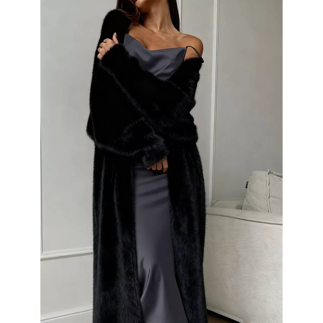 Women's fluffy longline open front cardigan in black