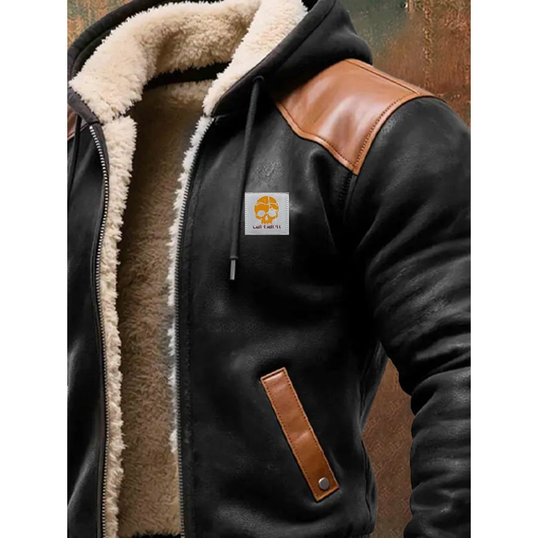 Men's suede-look hooded jacket