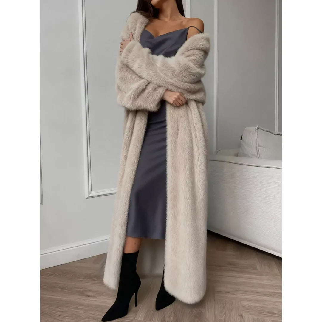 Women's fluffy longline open front cardigan