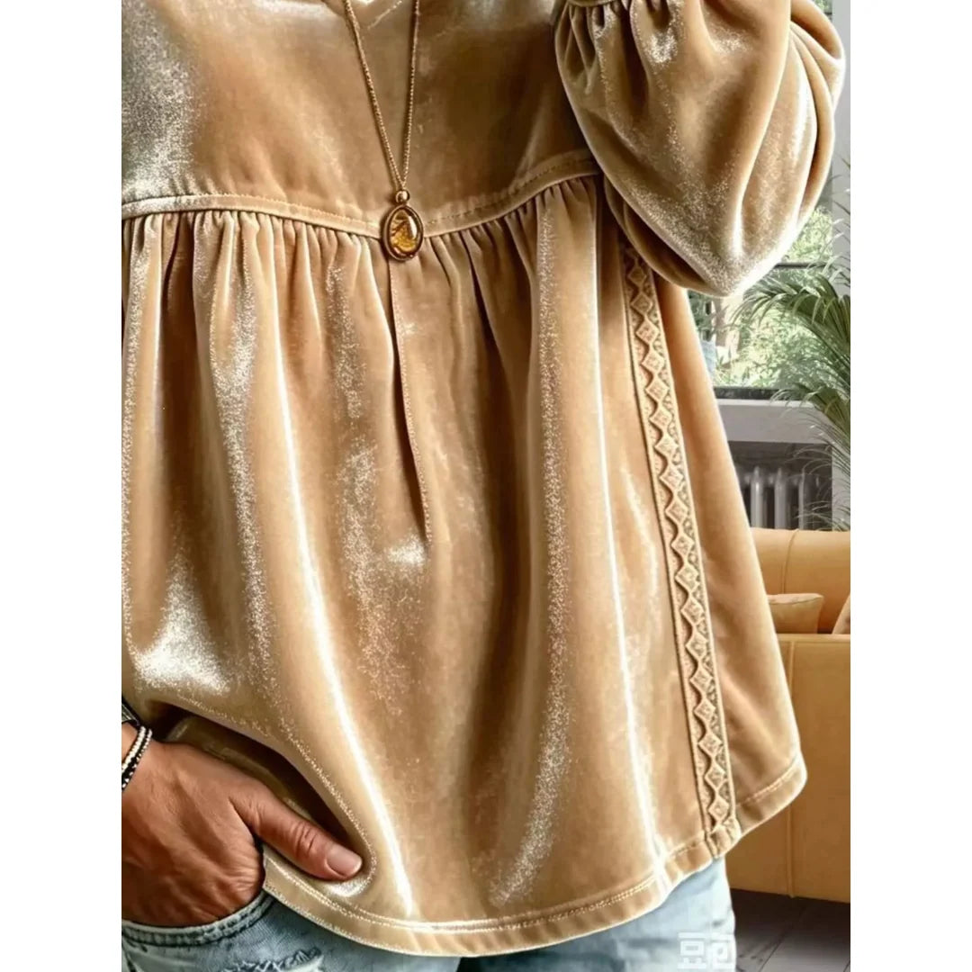 Women's velvet-touch lace detail V-neck blouse