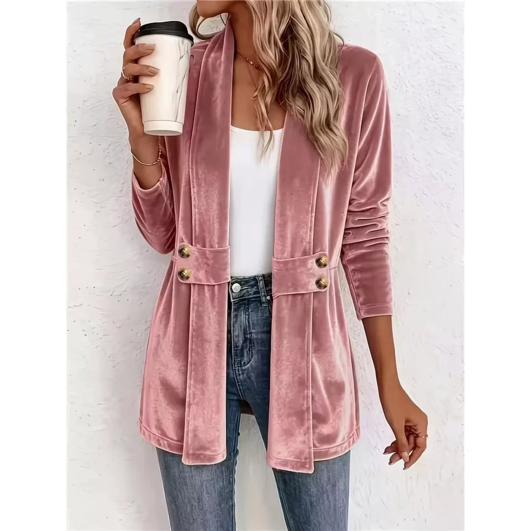 Women's velvet-touch open front cardigan in pink
