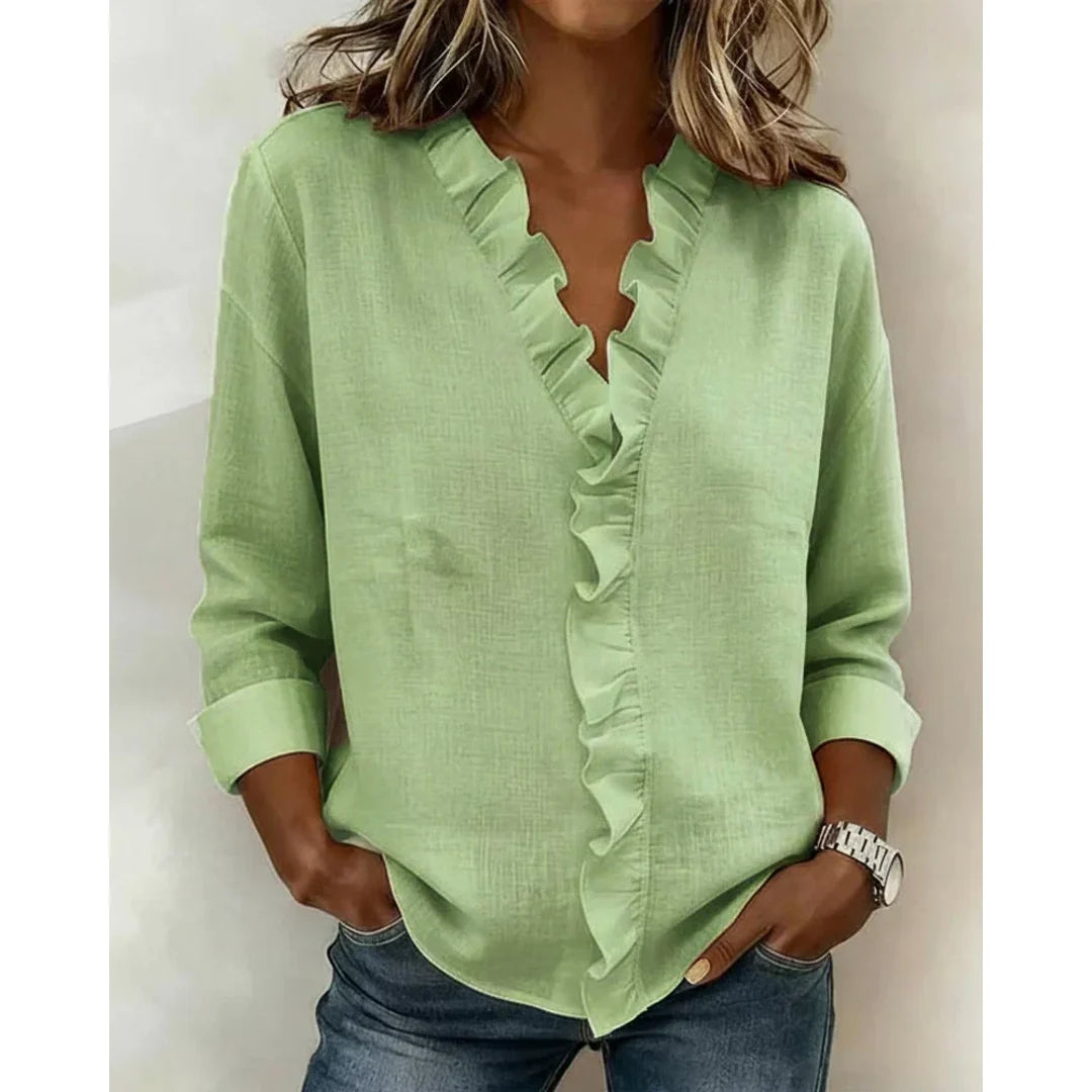 NOA | MATILDA WOMEN'S LONG SLEEVE RUFFLE V-NECK BLOUSE