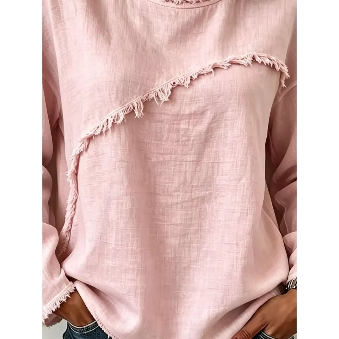 Women's raw hem dropped shoulder blouse