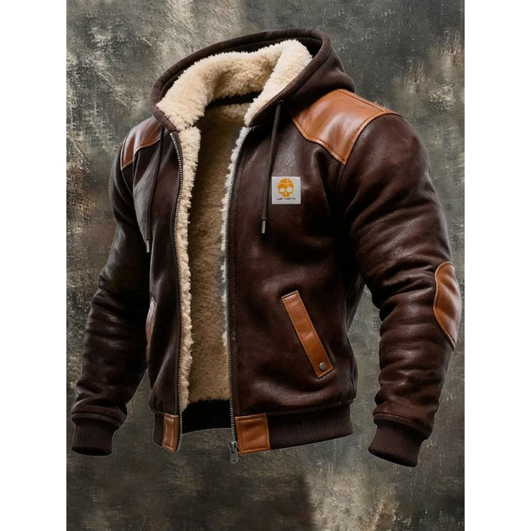Men's suede-look hooded jacket in brown