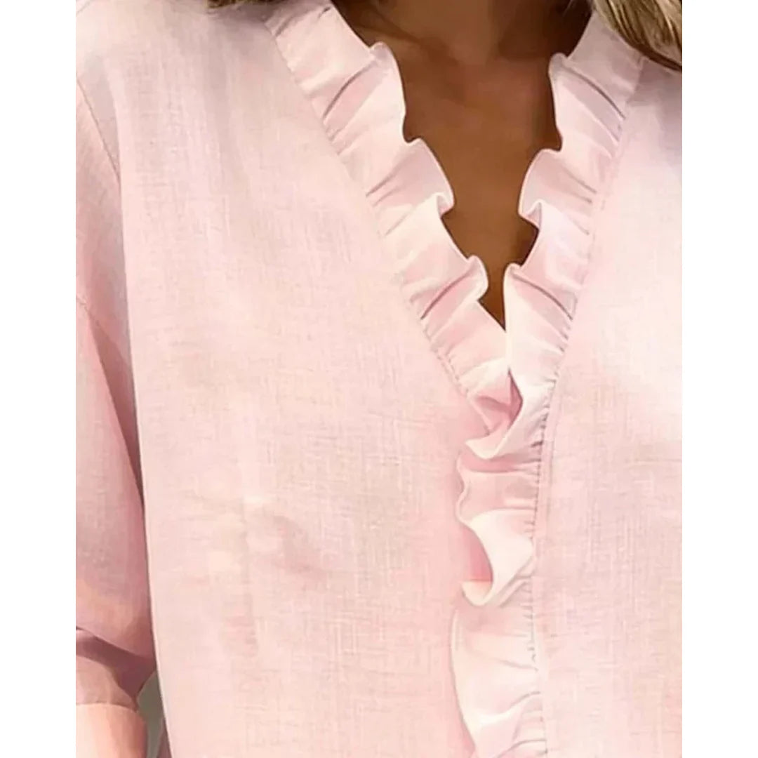 NOA | MATILDA WOMEN'S LONG SLEEVE RUFFLE V-NECK BLOUSE