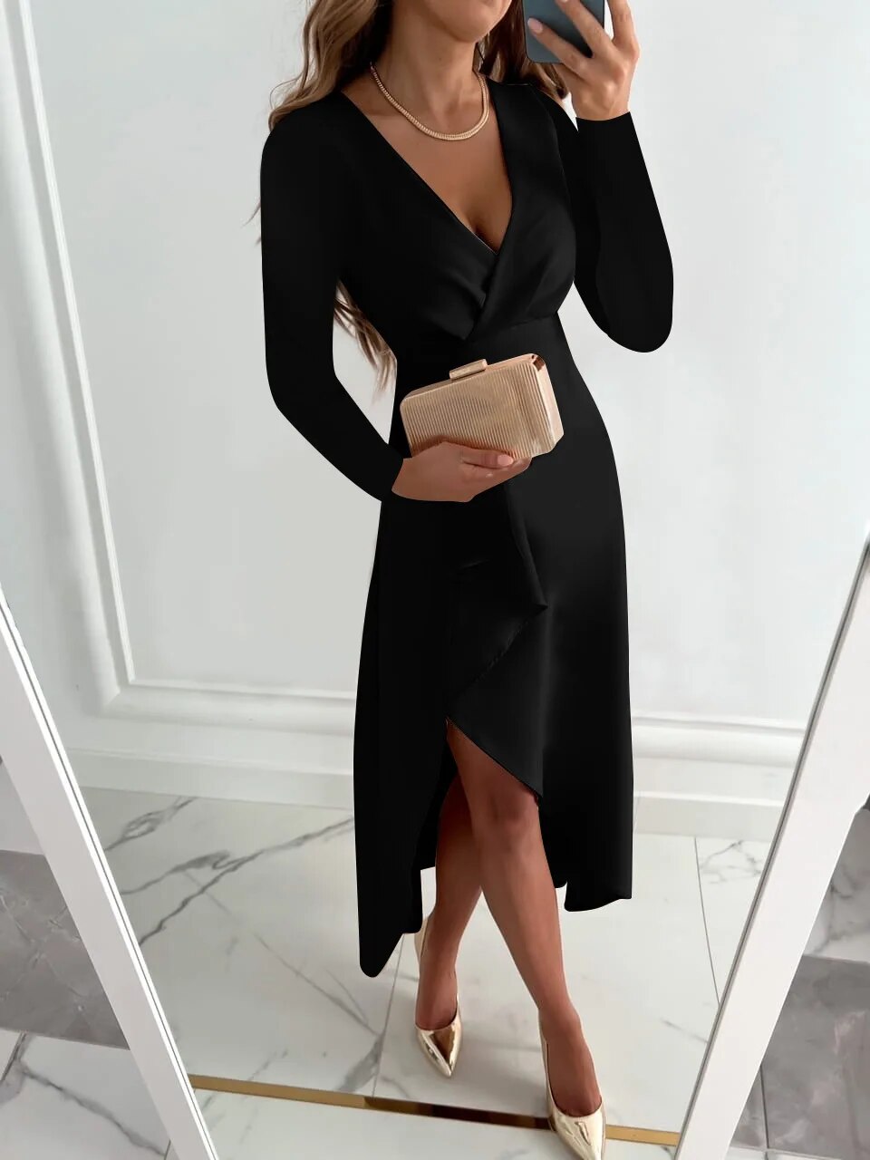 NOA | V-NECK SHEATH MIDI DRESS WITH SLIT
