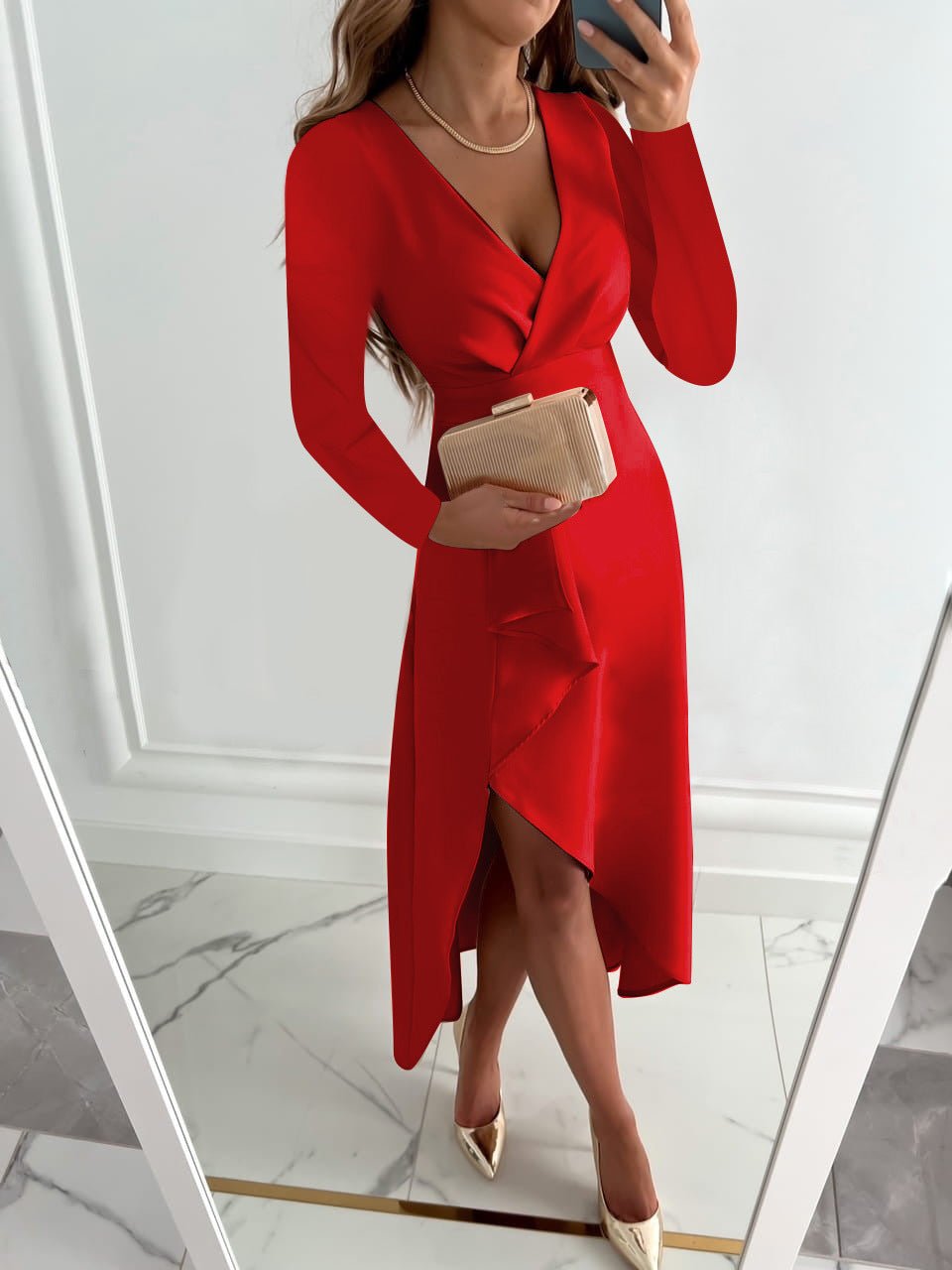 NOA | V-NECK SHEATH MIDI DRESS WITH SLIT