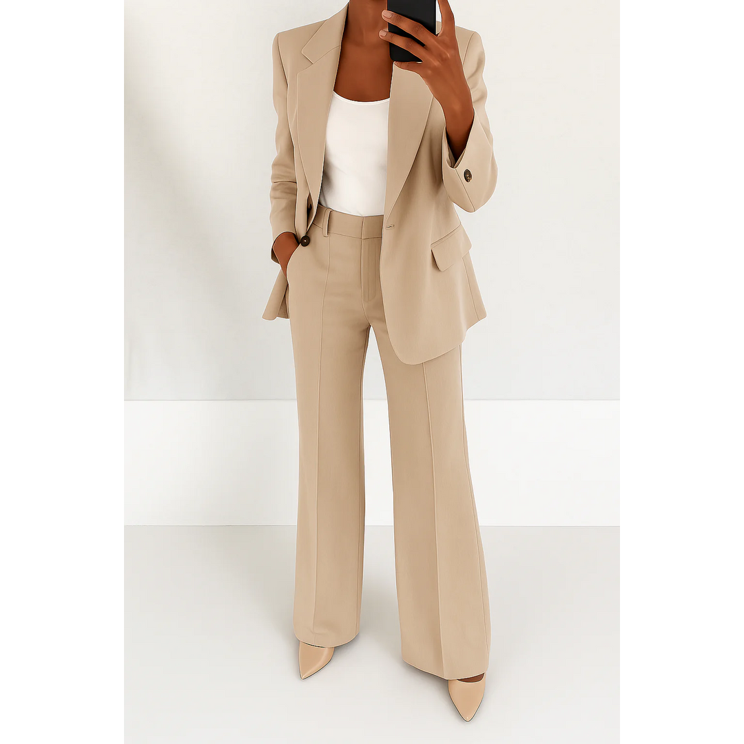 Women's tailored two-piece trouser suit in beige