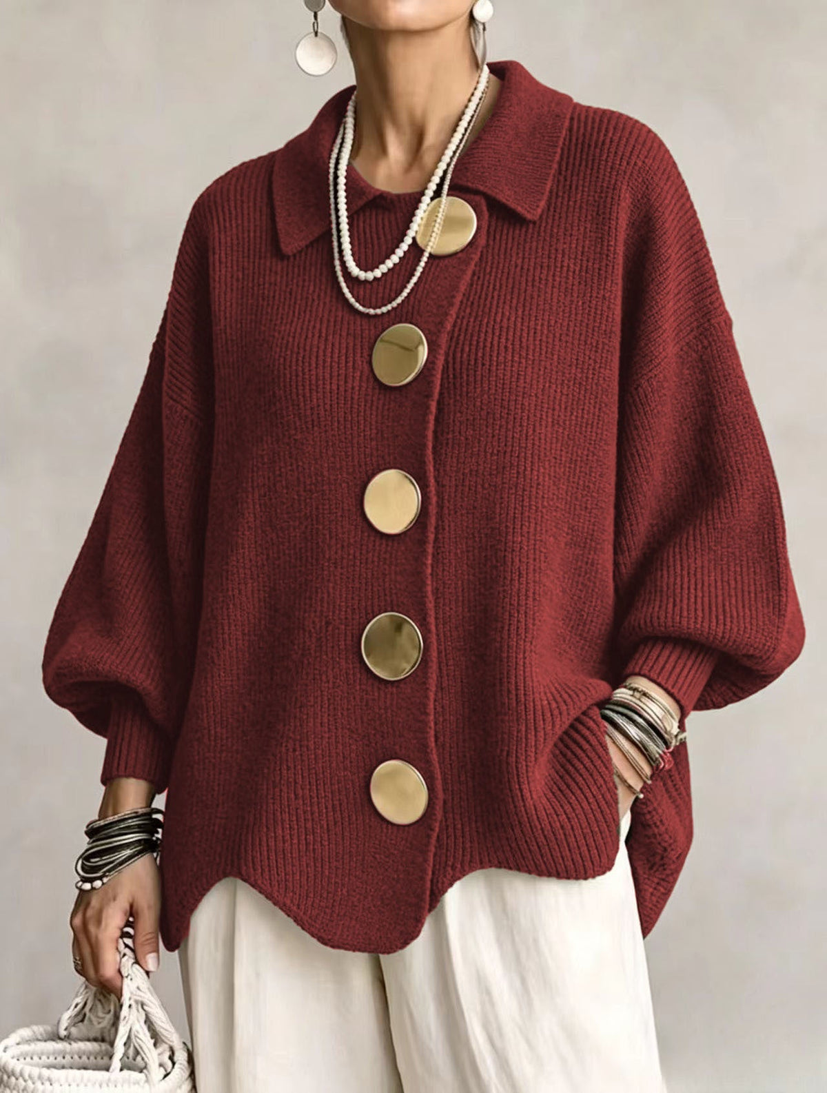NOA | OVERSIZED CARDIGAN WITH LARGE GOLDEN BUTTONS
