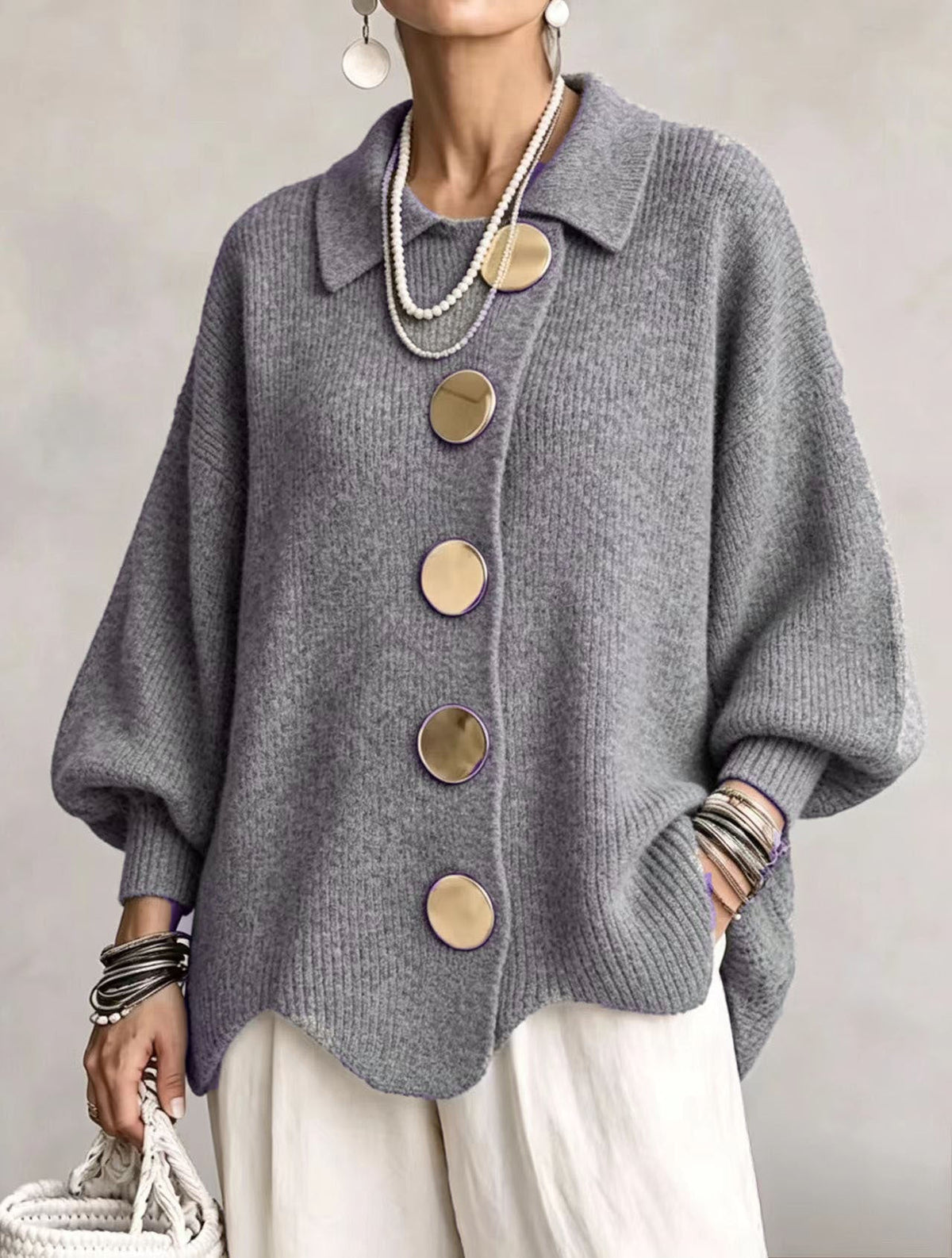 NOA | OVERSIZED CARDIGAN WITH LARGE GOLDEN BUTTONS