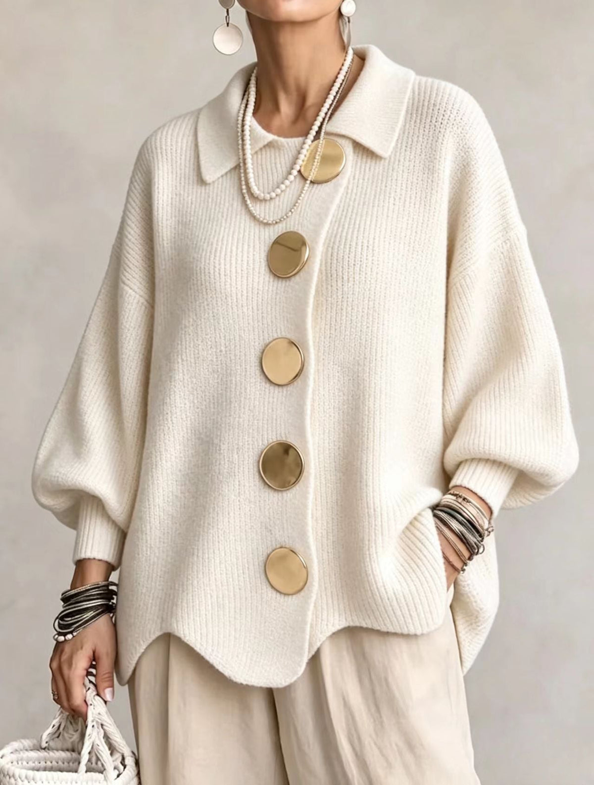 NOA | OVERSIZED CARDIGAN WITH LARGE GOLDEN BUTTONS