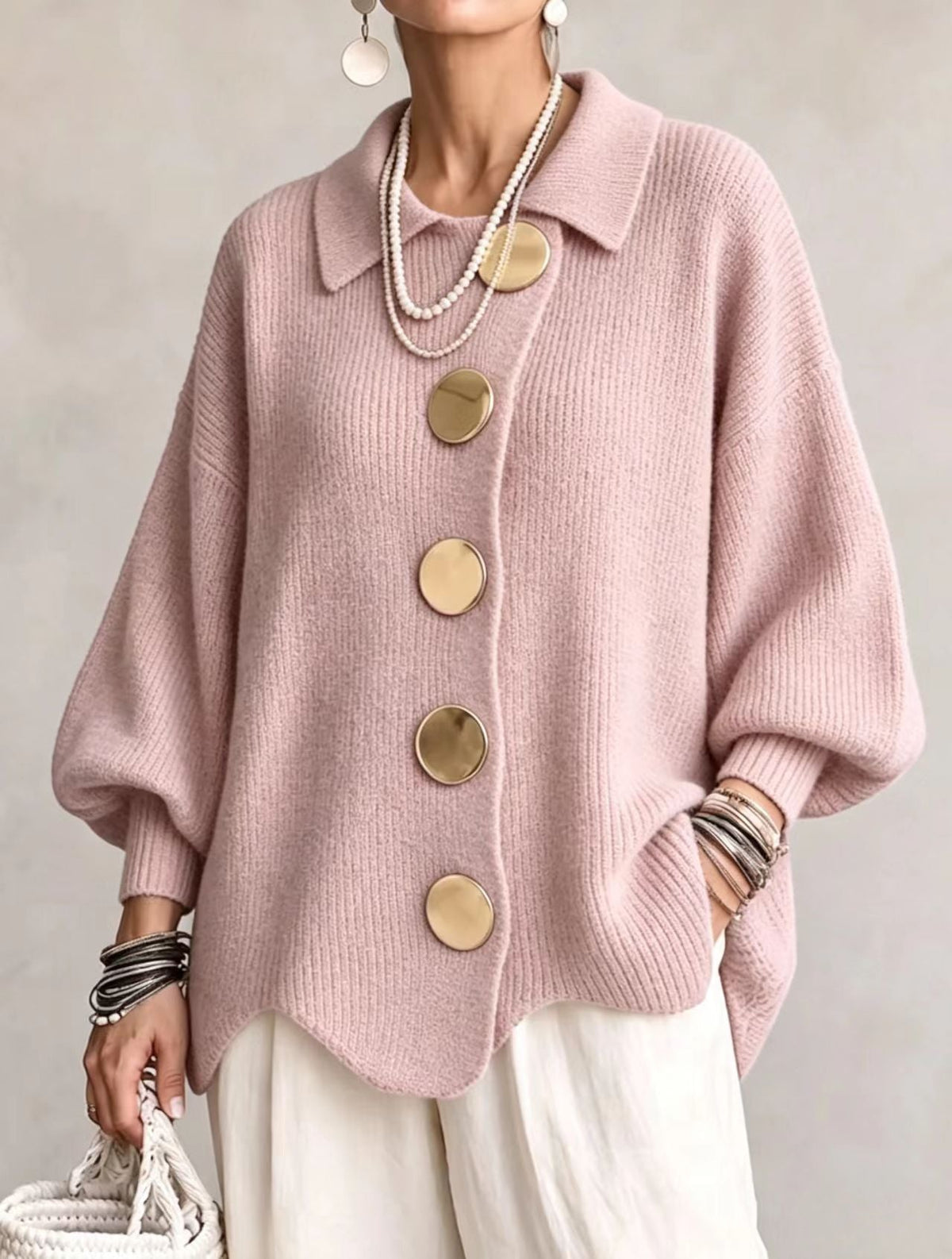 NOA | OVERSIZED CARDIGAN WITH LARGE GOLDEN BUTTONS