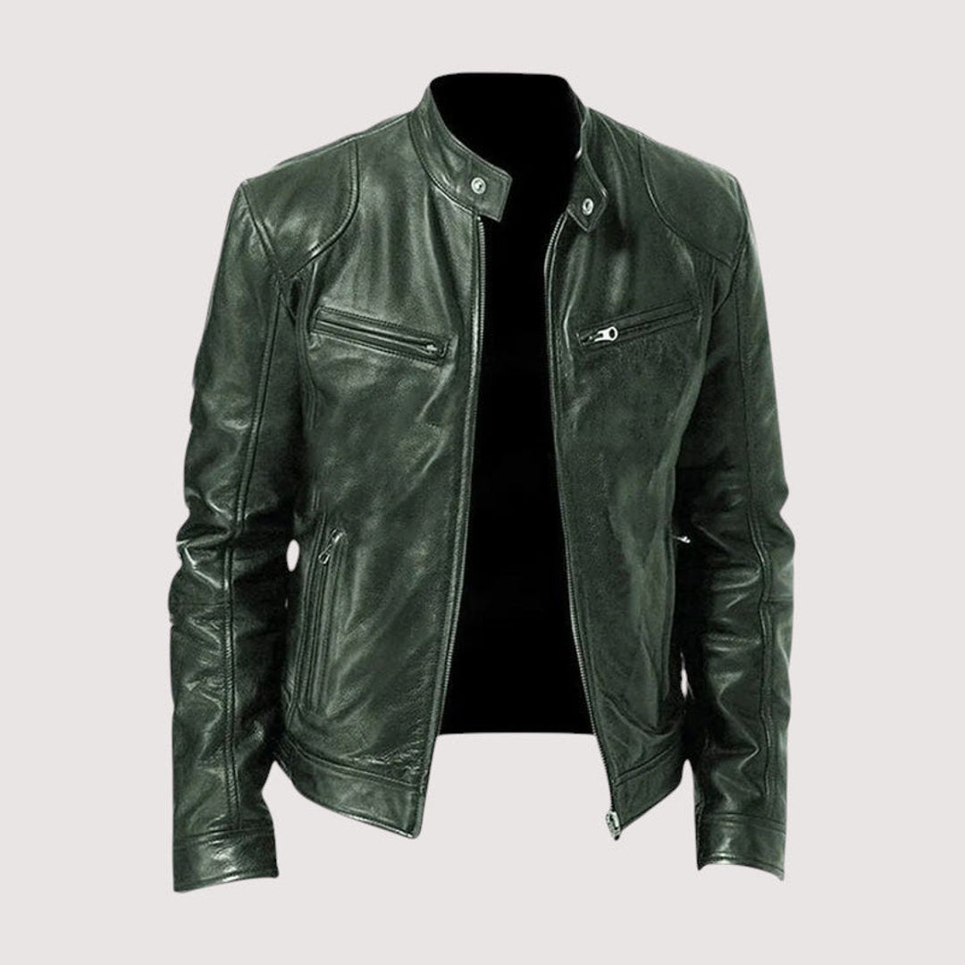 Men's leather-look jacket in dark green