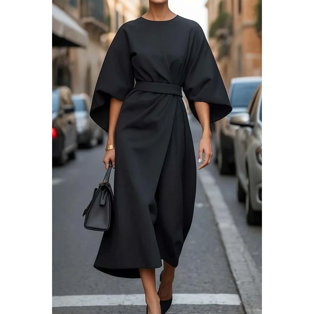 NOA | SELINA WOMEN'S LANTERN SLEEVE BELTED MIDI DRESS