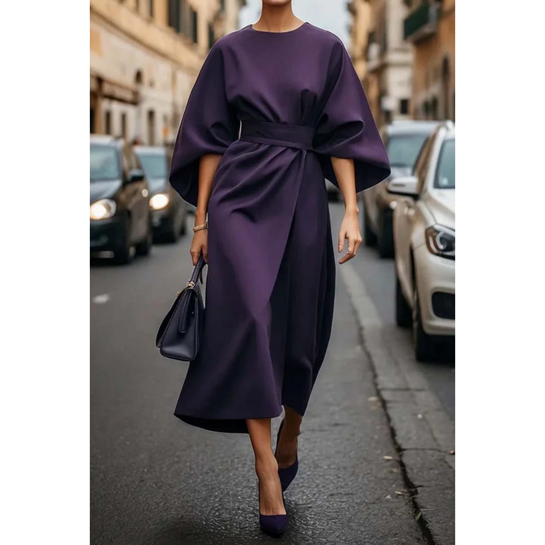 NOA | SELINA WOMEN'S LANTERN SLEEVE BELTED MIDI DRESS