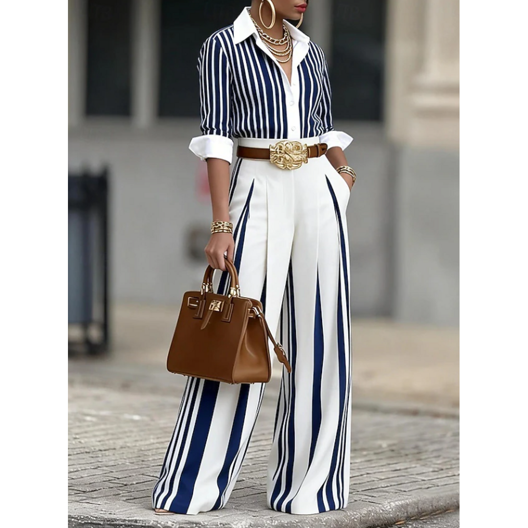 NOA | ISABELLA WOMEN'S STRIPED WIDE LEG TROUSER CO-ORD SET