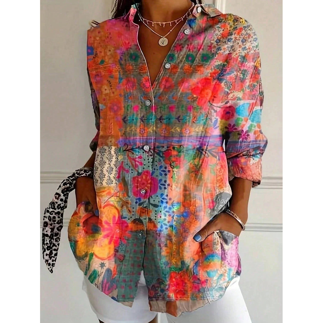Women's oversized relaxed fit button-down shirt in orange