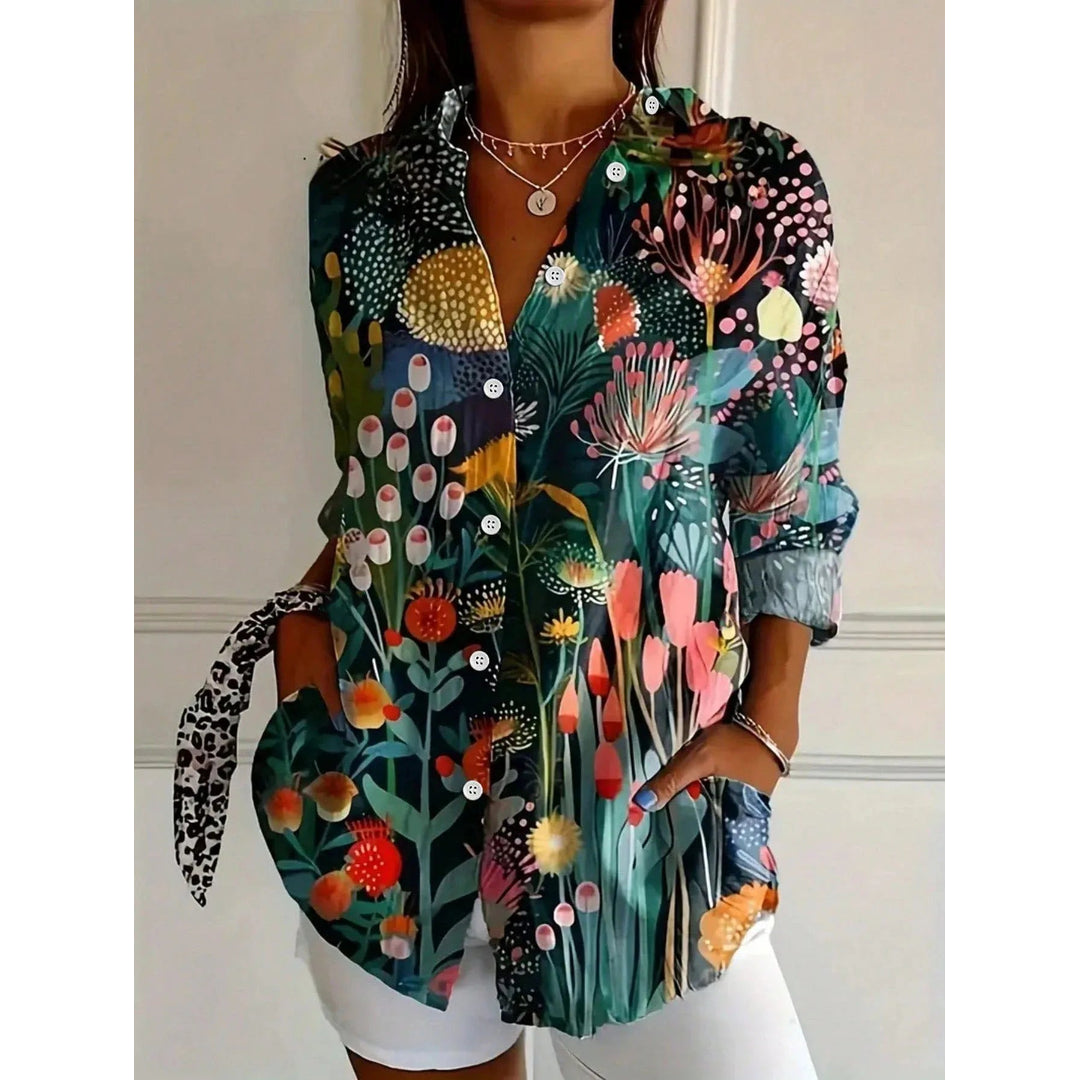 Women's oversized relaxed fit button-down shirt in green