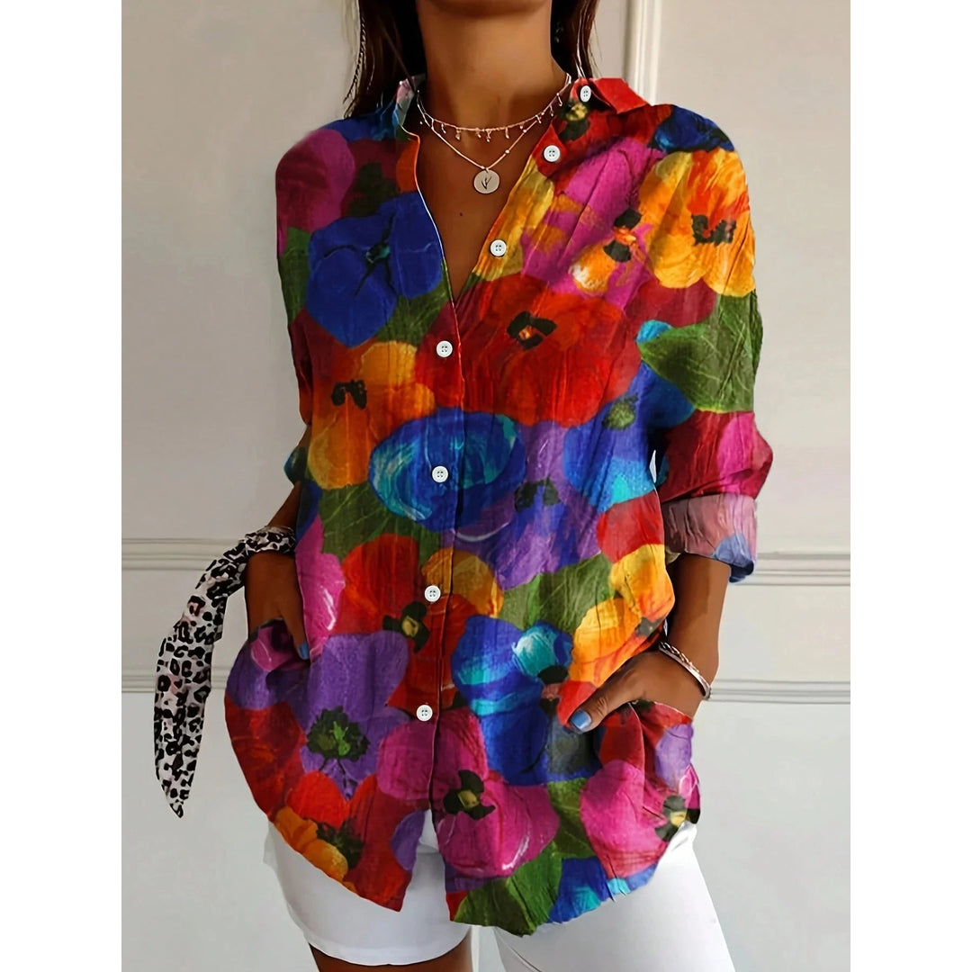 Women's oversized relaxed fit button-down shirt in blue