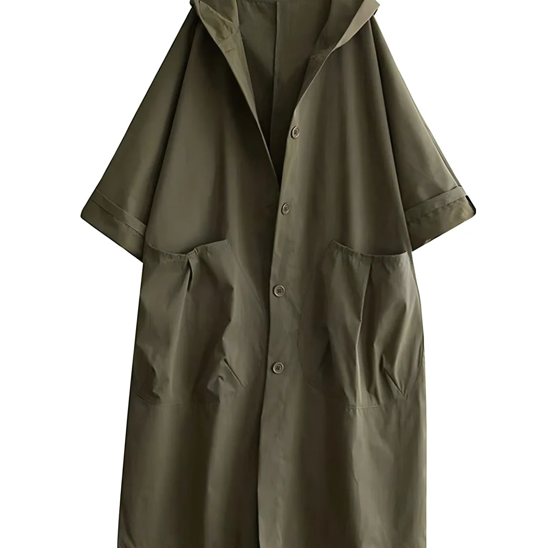 Women's long oversized hooded coat in green