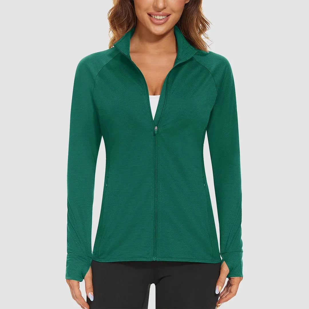 Women's lightweight zip-up running jacket in jade green