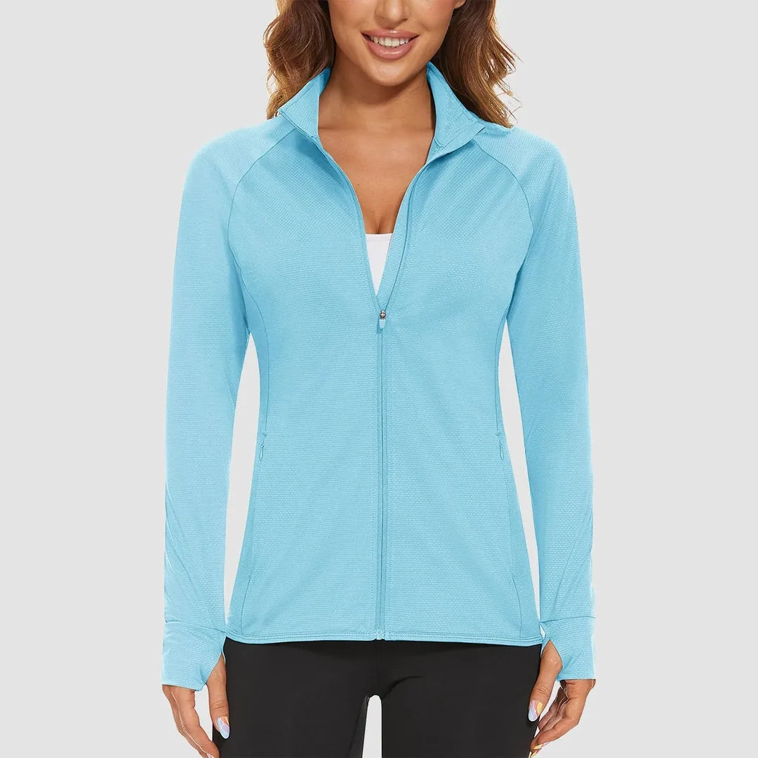 Women's lightweight zip-up running jacket in light blue