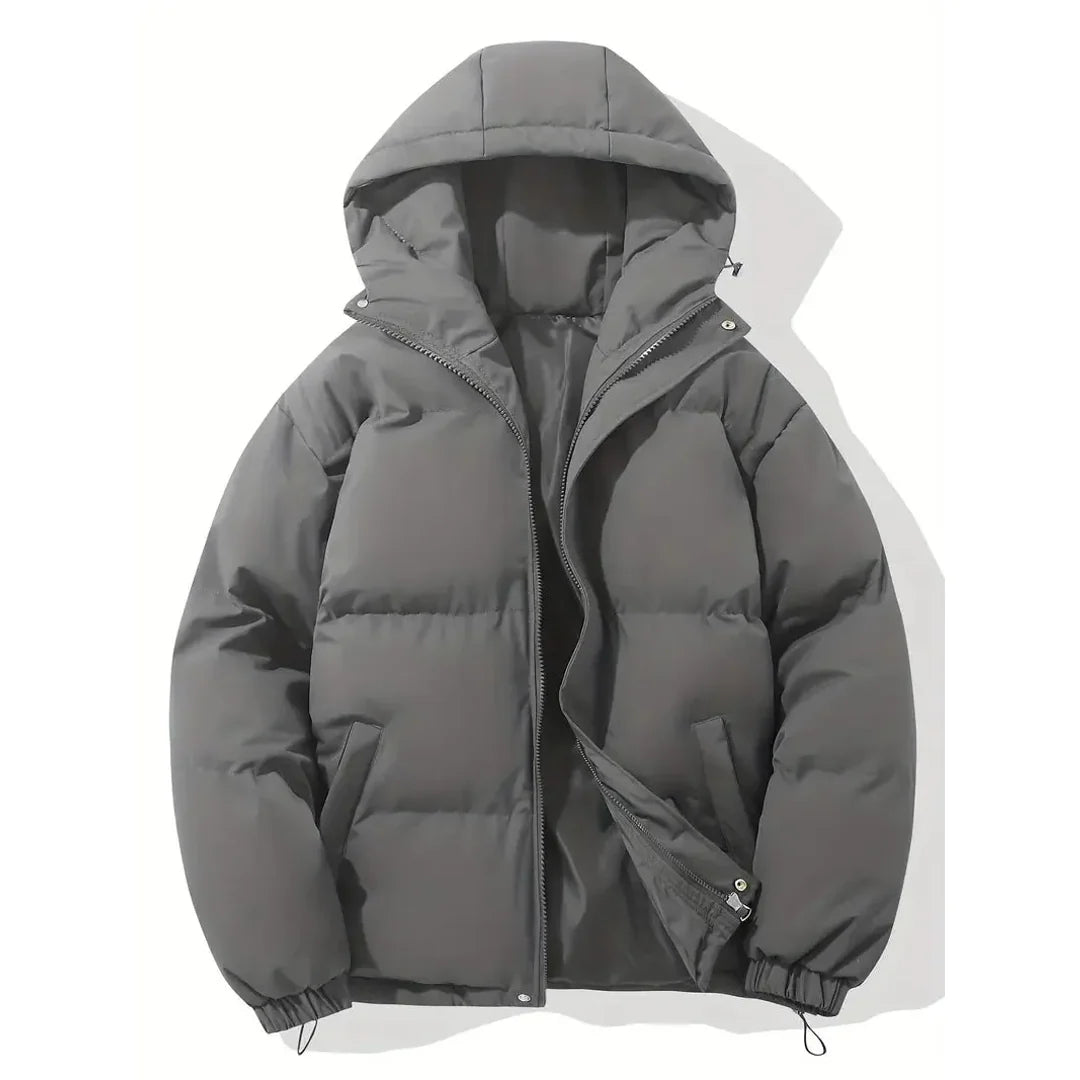 Women's quilted hooded winter jacket in dark grey