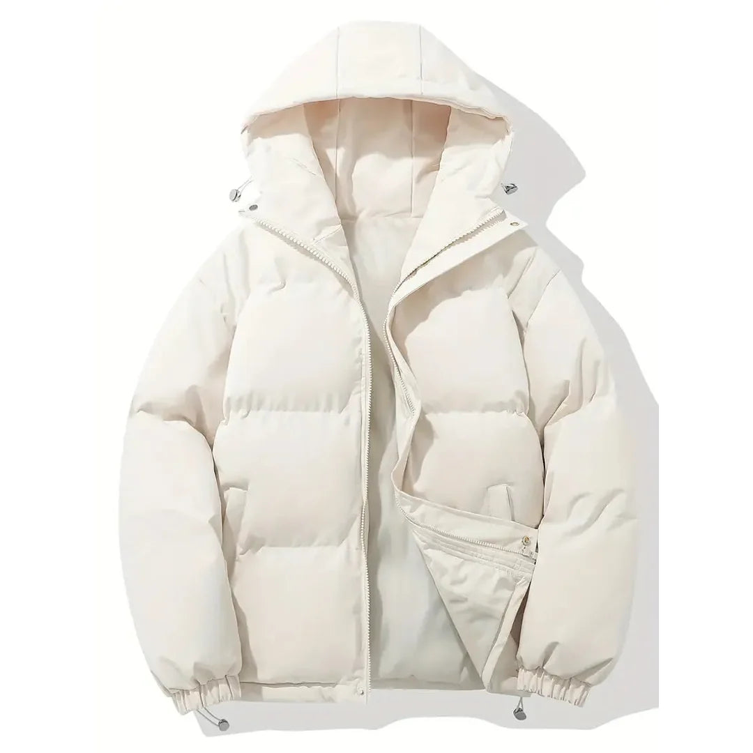 Women's quilted hooded winter jacket in beige white