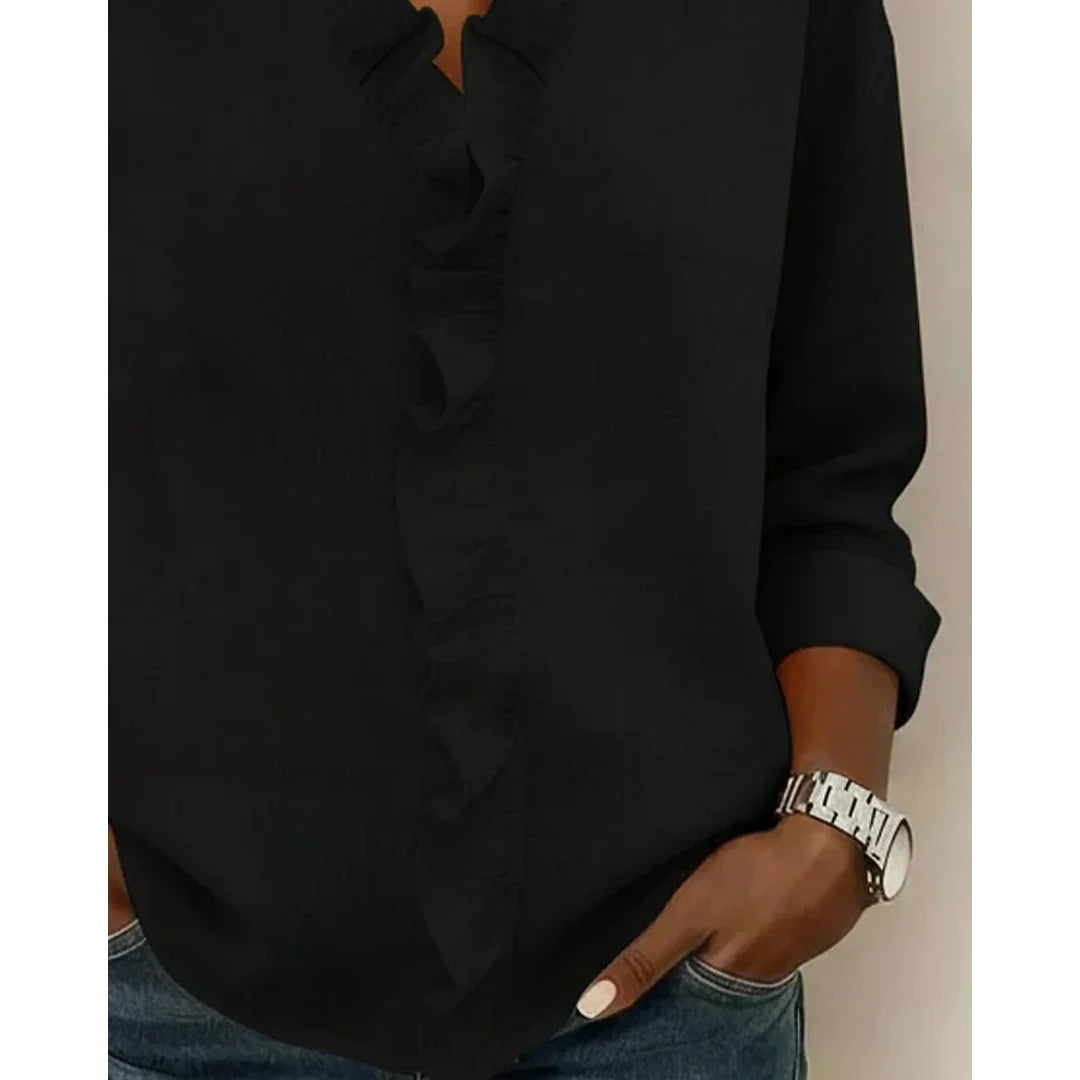 NOA | MATILDA WOMEN'S LONG SLEEVE RUFFLE V-NECK BLOUSE