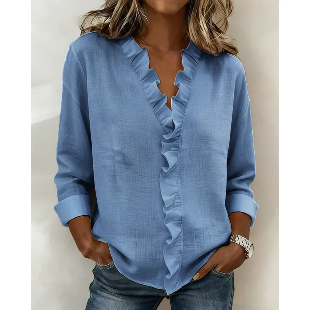 NOA | MATILDA WOMEN'S LONG SLEEVE RUFFLE V-NECK BLOUSE