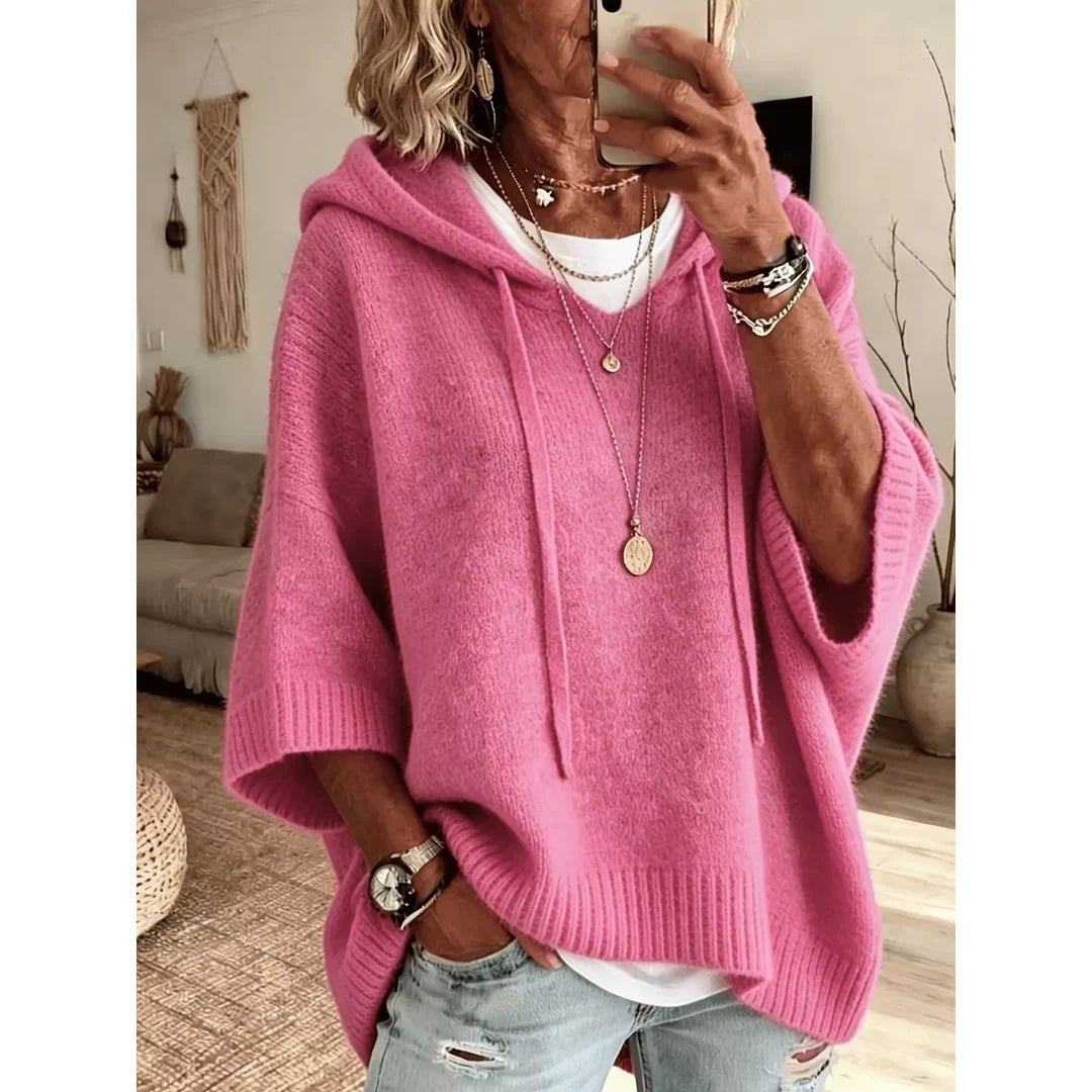 Women's hooded batwing sleeve knit jumper in pink