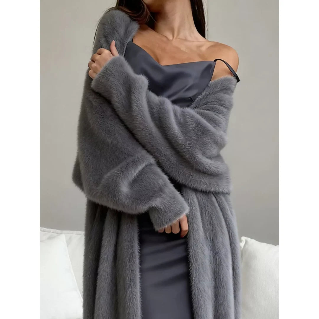 Women's fluffy longline open front cardigan