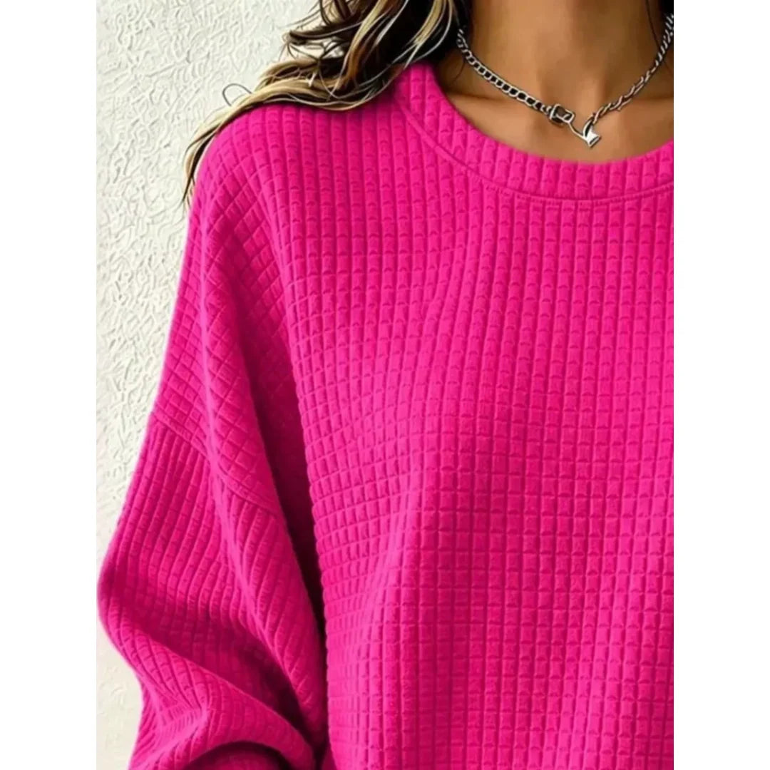 Women's waffle knit crew neck sweatshirt