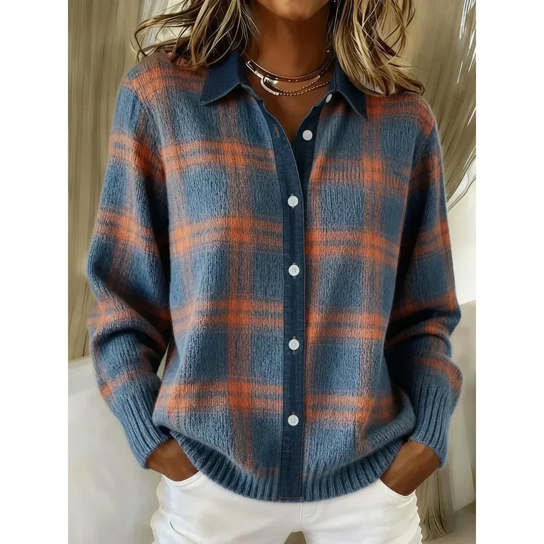 NOA | CAMELLIA WOMEN'S CHECKED BUTTON UP LONGLINE CARDIGAN