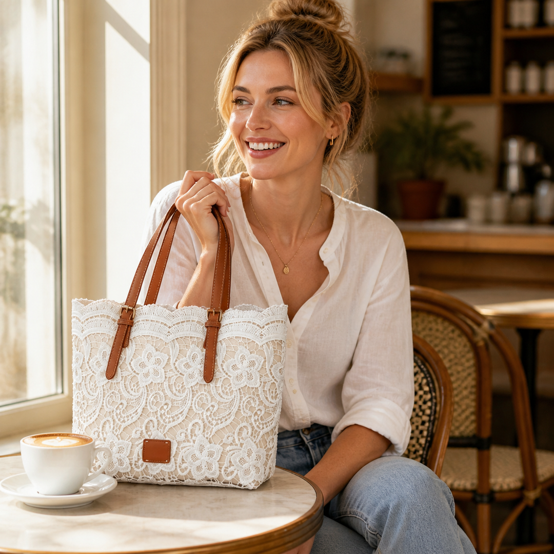 Women's floral lace shoulder tote bag