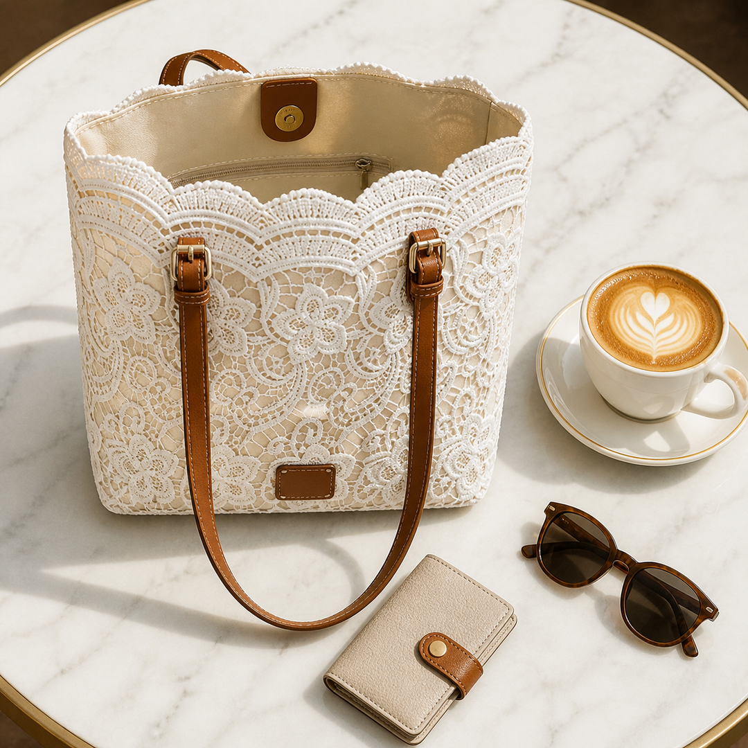 Women's floral lace shoulder tote bag