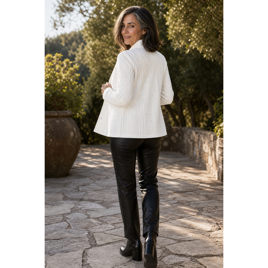 Women's textured knit stand collar blazer