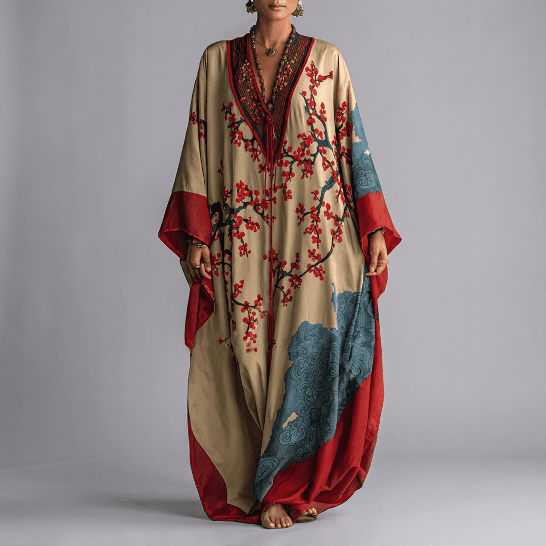 Women's floral maxi dress in beige