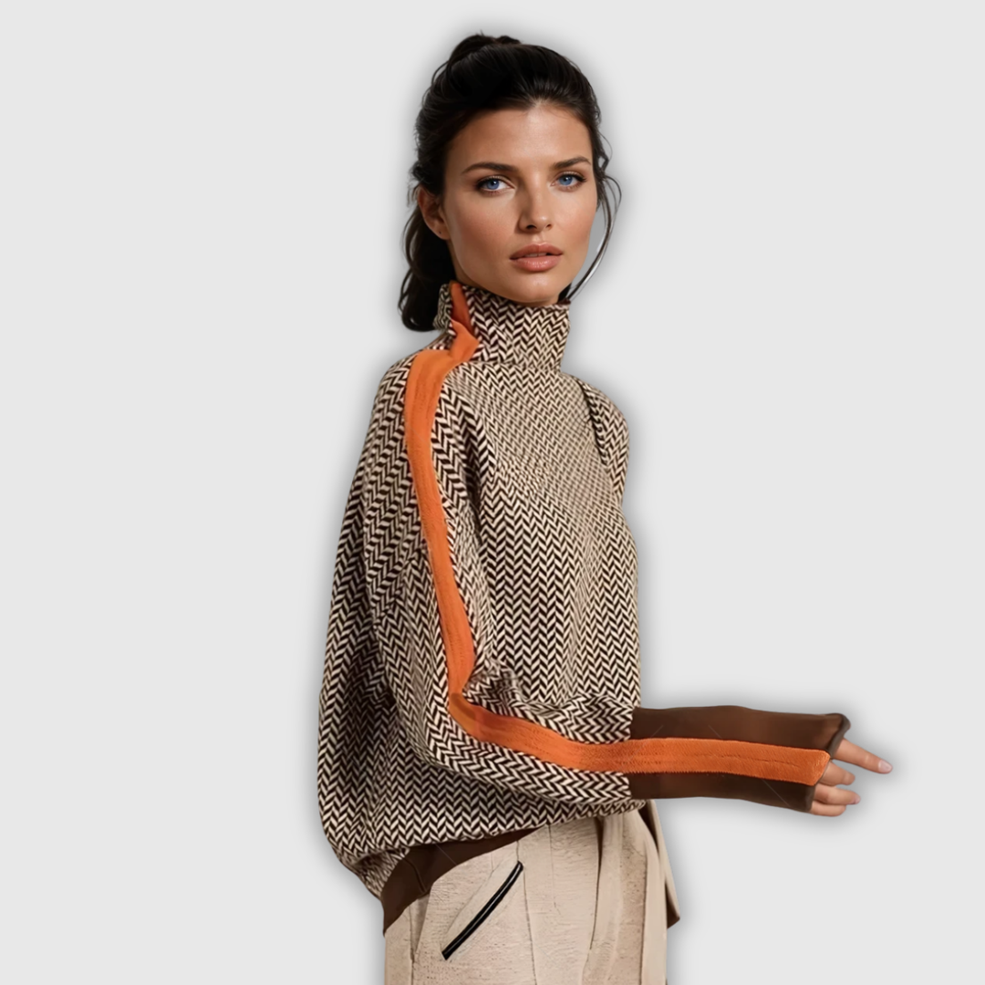 Women's roll neck knit jumper in orange