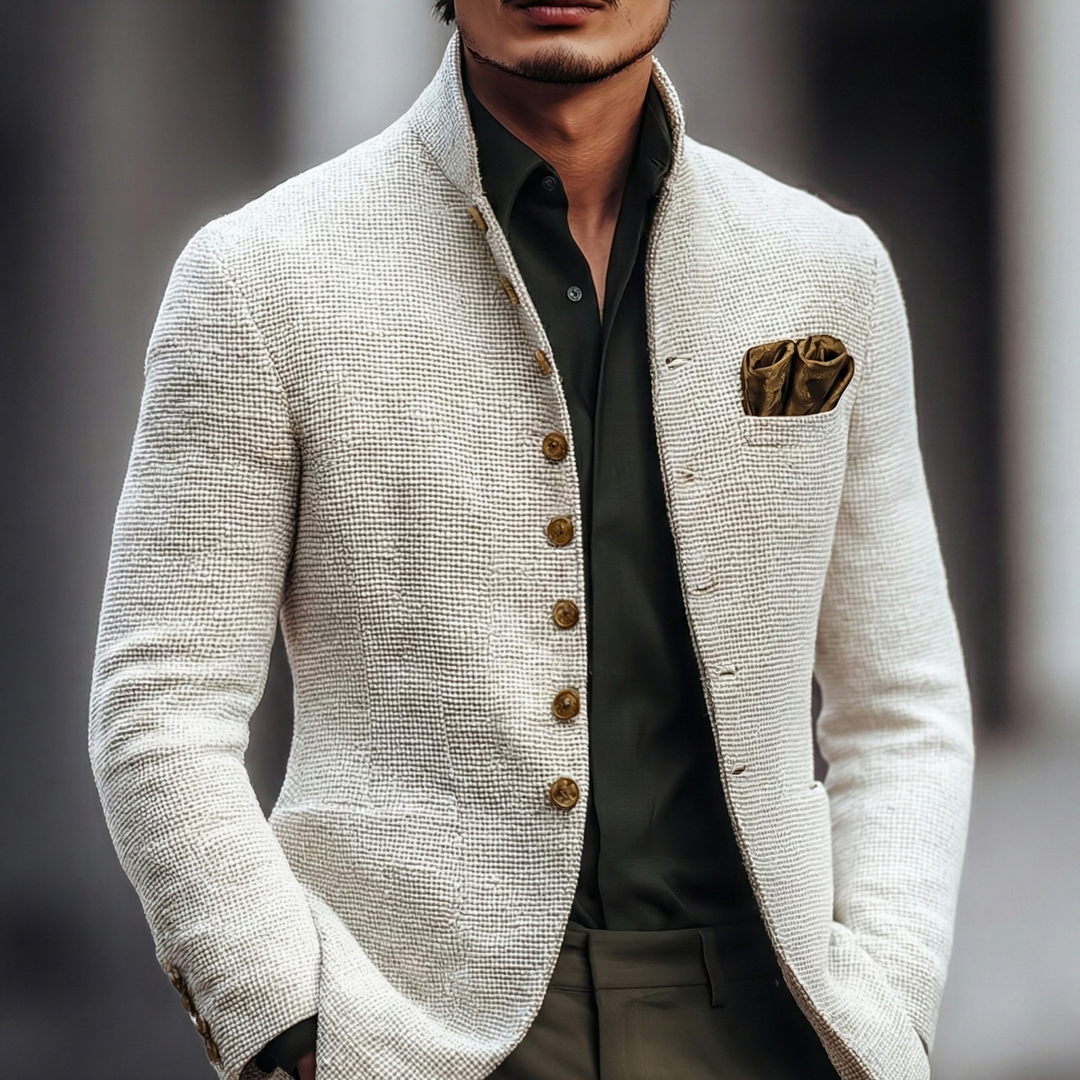 NOA | HAROLD MEN'S TEXTURED BUTTON UP STAND COLLAR CARDIGAN