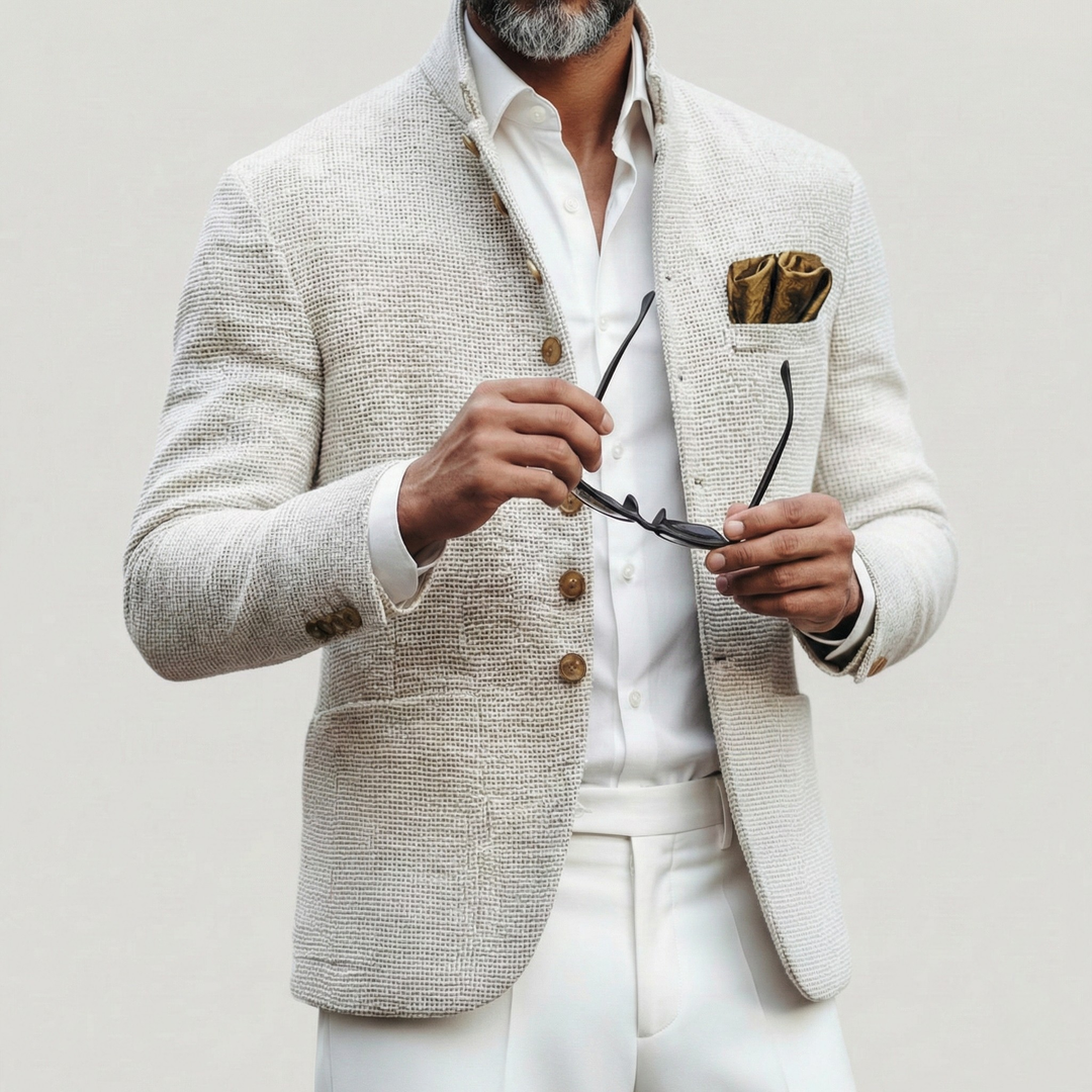 NOA | HAROLD MEN'S TEXTURED BUTTON UP STAND COLLAR CARDIGAN