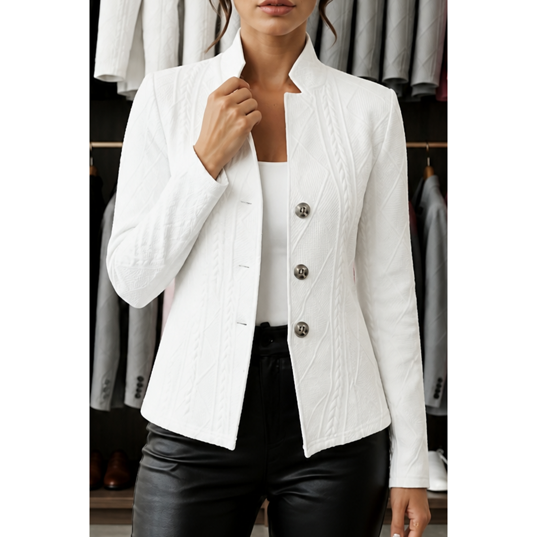 Women's textured knit stand collar blazer in white