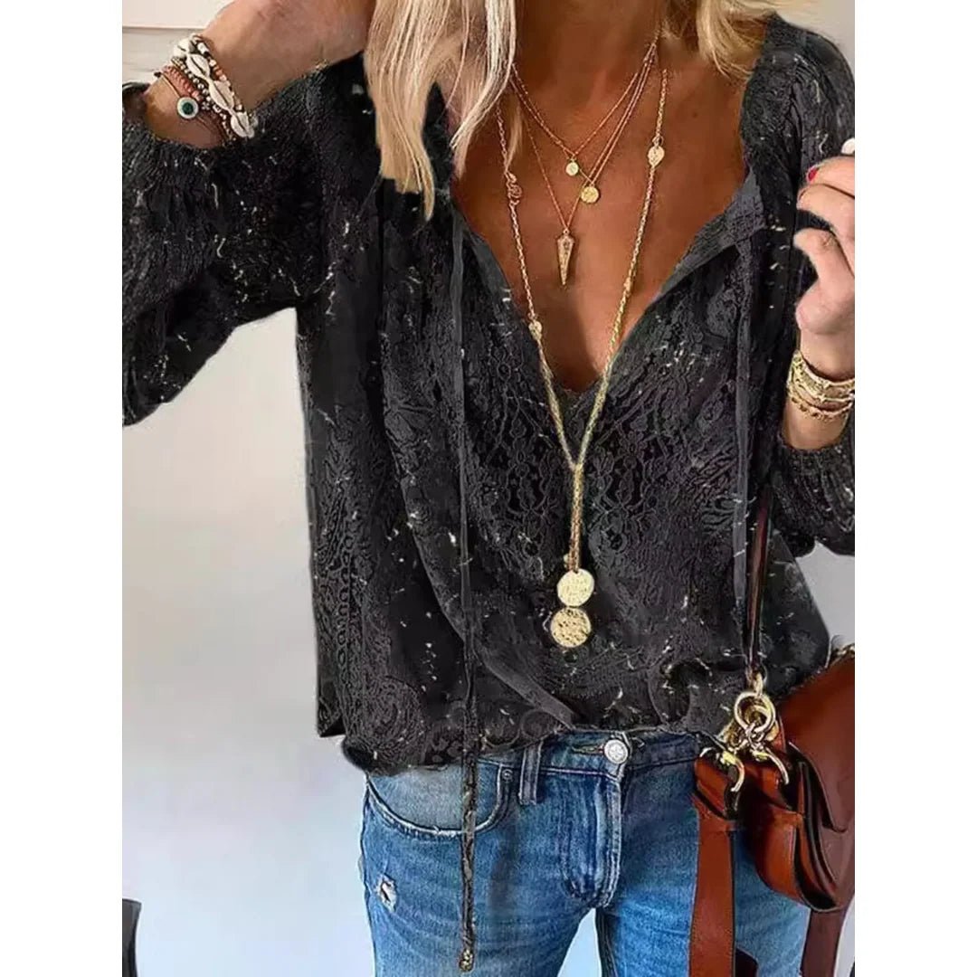 Women's lace tie neck blouse
