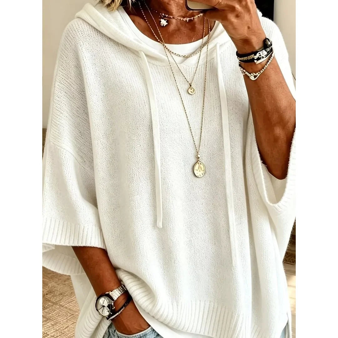 Women's hooded batwing sleeve knit jumper