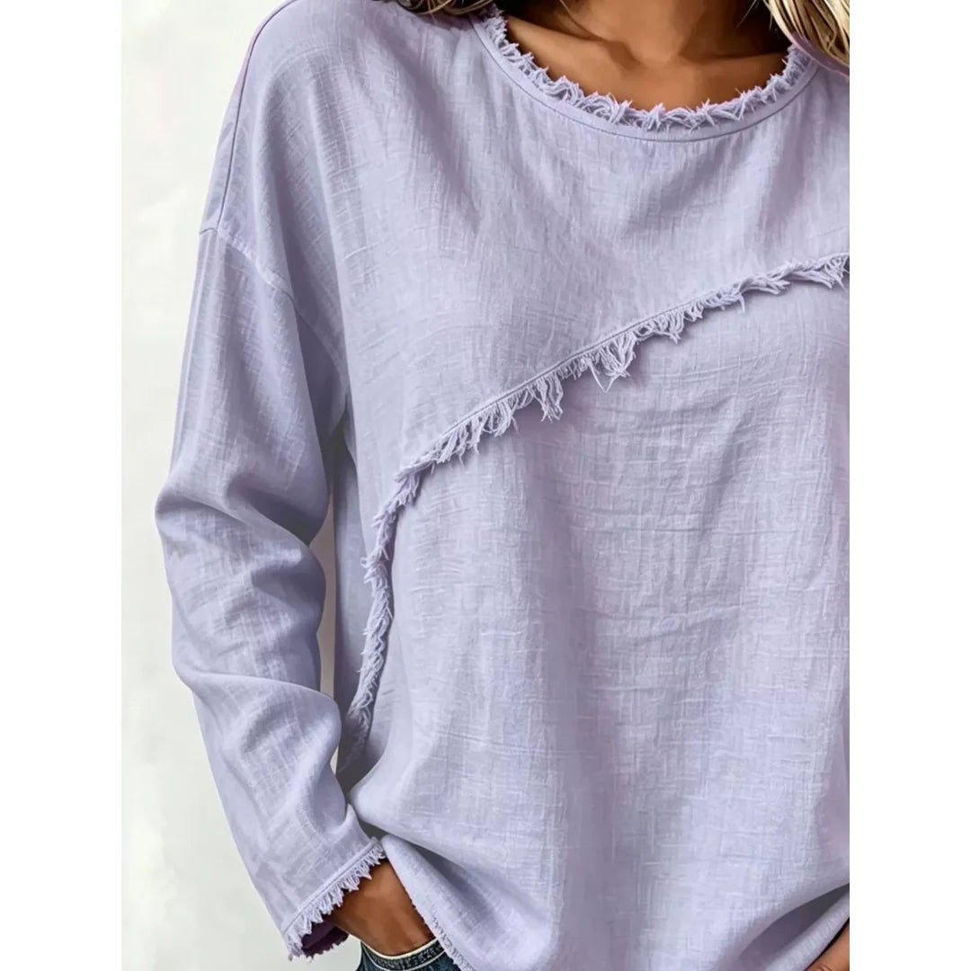 Women's raw hem dropped shoulder blouse
