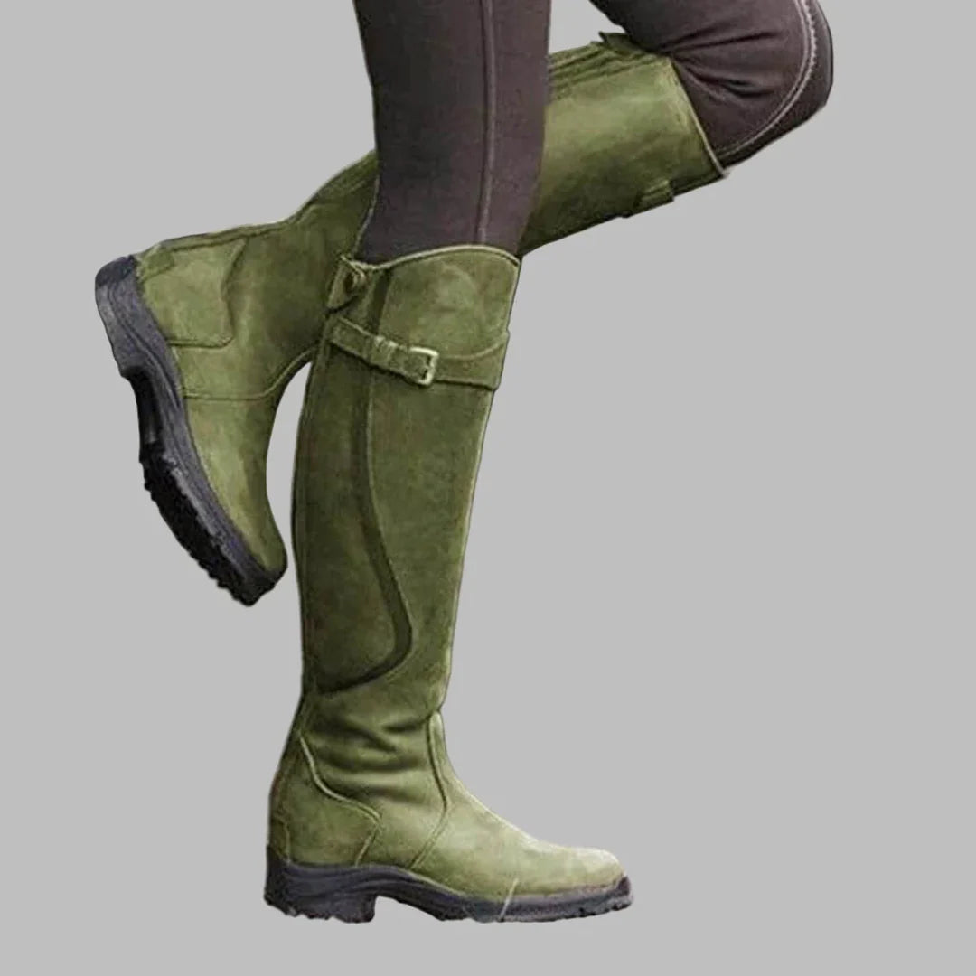 Women's leather-look boots in green